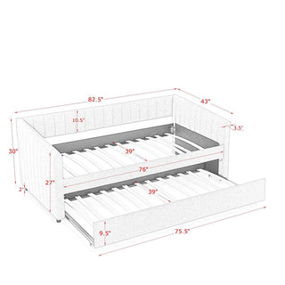 Upholstered Daybed With Trundle With Vertical Stripes