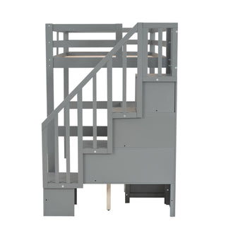 Loft Bed Frame With Built In Desk And Double Storage Drawers