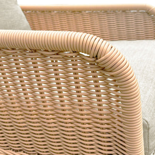 Modern 3 Piece Outdoor Seating Set With Cushioned Rattan Rocking Chairs And Wooden Accent Table