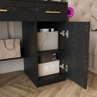 Vanity Desk With LED Mirror Lights And Charging Outlet