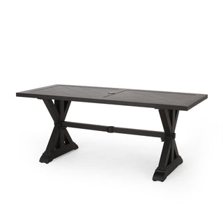 Modern Outdoor Dining Table With X Shaped Legs, Umbrella Hole