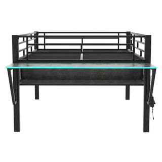 Gaming - Full Size Loft Bed With Desk, LED - Black