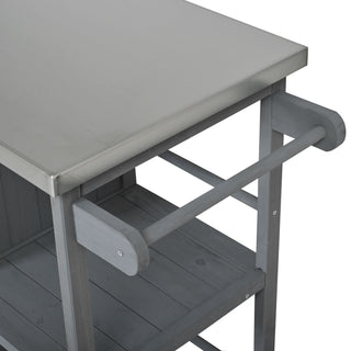 Outdoor Kitchen Island Prep Station With Lockable Wheels, Ample Storage, Towel & Spice Racks
