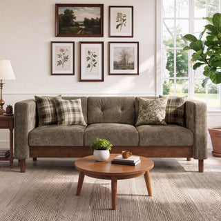 3 Seater Sofa With Square Arms, Tufted Pillow Back For Living Room