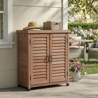 Potting Bench With Storage Cabinet And Metal Table Top For Outdoor