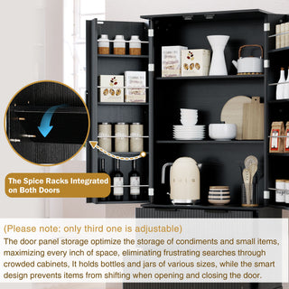 Fluted Kitchen Pantry Cabinet With 2 Large Drawers & 8 Door Spice Rack