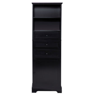 Tall Storage Cabinet With 3 Drawers And Adjustable Shelves For Bathroom