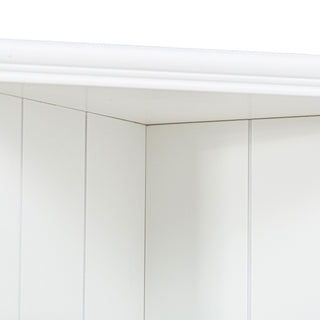 Retro Style Wall Suit With Glass Doors, 75.25" Tall Display Cabinets & Triangle Sided Bookshelves - White
