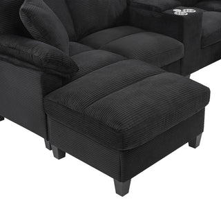 Modern U - Shaped Sectional Sofa With Storage Ottomans, USB Ports, And Cup Holders