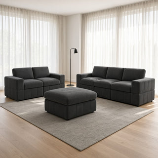 Oversized Modular Sectional Sofa Set With Loveseat & Ottoman, 6 Piece Living Room Furniture - Dark Gray