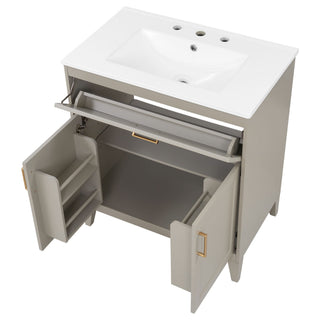 30" Bathroom Vanity With Sink Top, Soft Close Double Doors & Tip Out Drawer, Adjustable Interior Shelf, Door Mounted Organizers - Beige