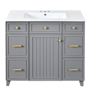 Bathroom Vanity With Ceramic Sink, Soft Close Doors, Adjustable Shelves