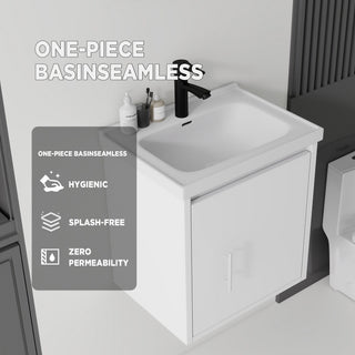 20" Floating Bathroom Vanity Combo With Wall Cabinet, Ceramic Sink & Soft Close Doors - White