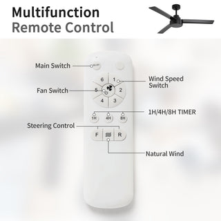 52" Ceiling Fan With Remote Control, 6 Speed Reversible DC Motor, 3 Blades