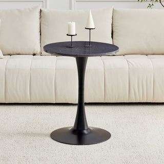 Round Dining Table With Faux Marble Top And Metal Pedestal +, 23.6" Diameter For Kitchen, Living Room, Small Spaces