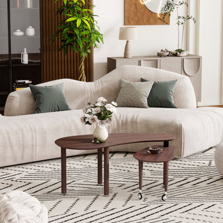 Rotatable Coffee Table With Solid Legs, 360 Degree Swivel, Waterproof - Walnut
