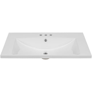 30" Single Bathroom Vanity Top With Undermount Basin, Rectangular Shape, 3 Faucet Holes - White