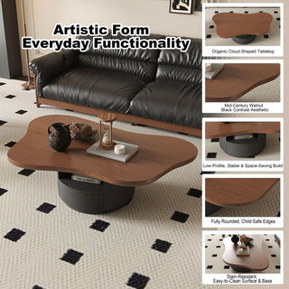 Cloud Coffee Table With 2 Drawers & Multi Layer Storage - Dark Walnut / Matt Black