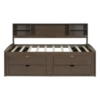 Daybed With 2 Bedside Cabinets, Upper Shelves And 4 Drawers