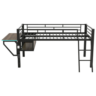 Gaming - Twin Loft Bed With Desk And LED - Black