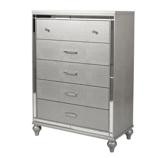 1 Piece Chest With 5 Drawers Snake Skin Bedroom Furniture - Silver