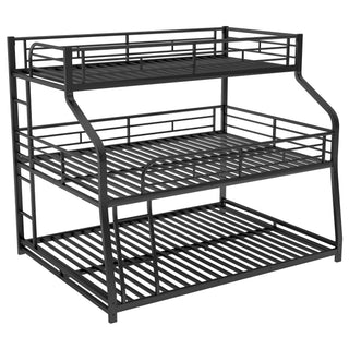 Twin Long / Full Long / Queen Triple Bunk Bed With Long And Short Ladder And Full-Length Guardrails - Black