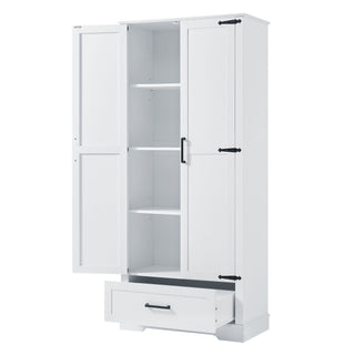 Tall Bathroom Storage Cabinet With 2 Doors And 2 Drawer, Adjustable Shelf - White