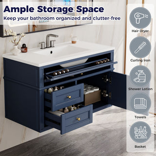 Modern Wall Mounted Floating Cabinet With Double Drawer And Sink