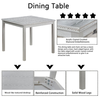 Dining Table Set With Crystal Decoration And Upholstered Chairs