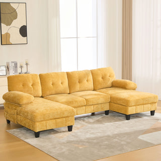U-Shaped Sectional Sofa 103.5" Fabric Couch With Dual Chaise Lounges, Storage Pockets, Armrest Pillows