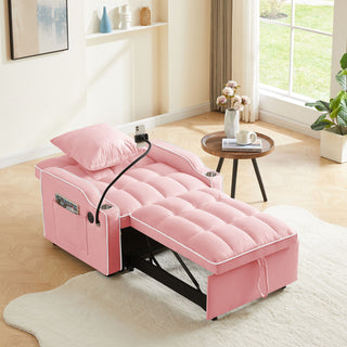 Convertible 3 In 1 Sofa Bed With Adjustable Sleeper Chair And Multi Pockets