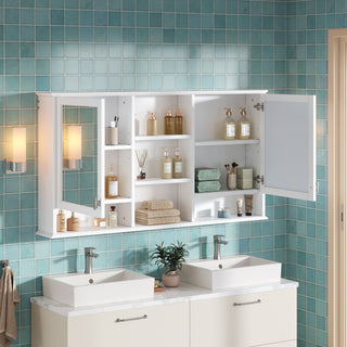 Wall Mount Mirror Cabinet With Adjustable Shelves - White