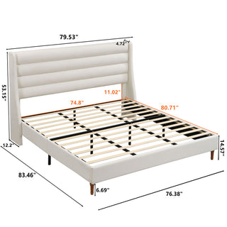Modern Upholstered Platform Bed With Wave Shaped Headboard