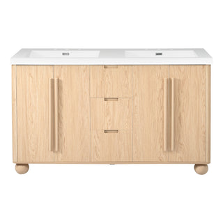 Double Sink Bathroom Vanity With Sinks, Soft Close Doors & 3 Drawers - Wood
