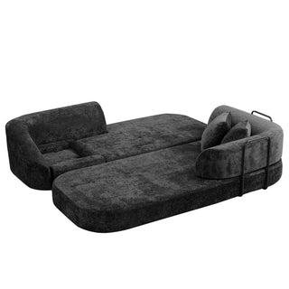3 Seater Sofa With Built In Pet Bed Nook, Curved Design And 2 Throw Pillows