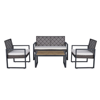4 Piece Patio Furniture Set With Acacia Wood Table Top And Cushions