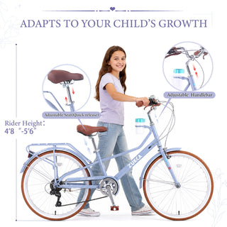 24" Cruiser Bike With 6 Speed Gear System, Rear Rack & Cup Holder