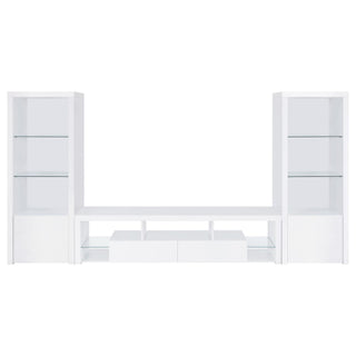 Lance - 3 Shelf Media Tower With Shelves And Hidden Cabinet - Gloss White