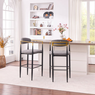 Upholstered Bar Stool With Ergonomic Design (Set of 2)