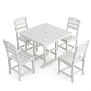 Outdoor Patio Dining Set, Square Table With Umbrella Hole And Armless Chairs