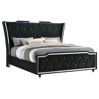 Mika - LED Upholstered Bed With Tufted Wingback Headboard And Ambient Lighting