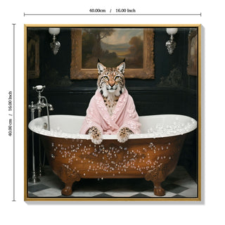 Tiger In Bathtub Wall Art Print Poster, Bathroom Decor Posters Prints For Restroom - Pink / White