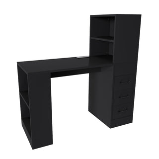Computer Desk With 4 In 1 Socket & 3 Drawers, 4 Tier Shelves