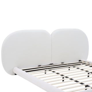 King Size Upholstered Platform Bed With Split Headboard - White
