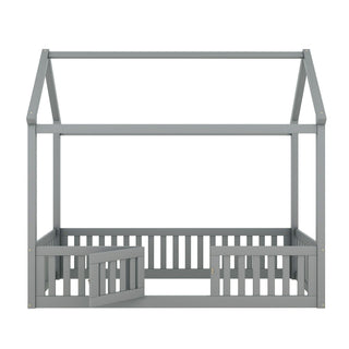 Wood House Bed With Fence And Door