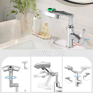 LED Temperature Display Bathroom Faucet With 3 Water Modes & 360° Rotating Spout - Chrome