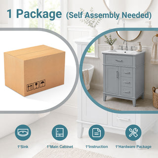 Modern Bathroom Vanity With Sink, Flip Drawer & 3 Drawers, Soft Close Hinges, Adjustable Shelf