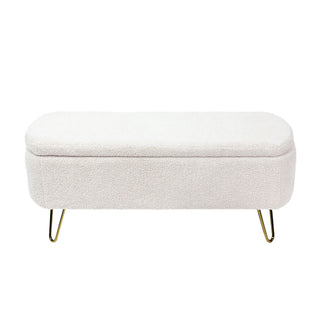 Storage Ottoman Bench For End Of Bed Legs, Modern Camel Faux Fur Entryway Bench Upholstered Padded With Storage For Living Room Bedroom