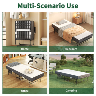 Twin Folding Bed With Memory Foam Mattress, On Wheels, Portable Bed For Adults & Guests - Black