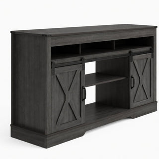 Farmhouse TV Stand With Sliding Barn Doors & Adjustable Storage